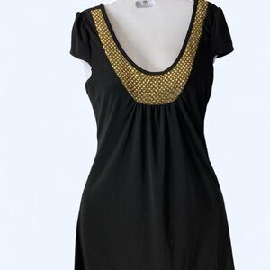 Star Vixen Black Mini Dress with Gold Accents S